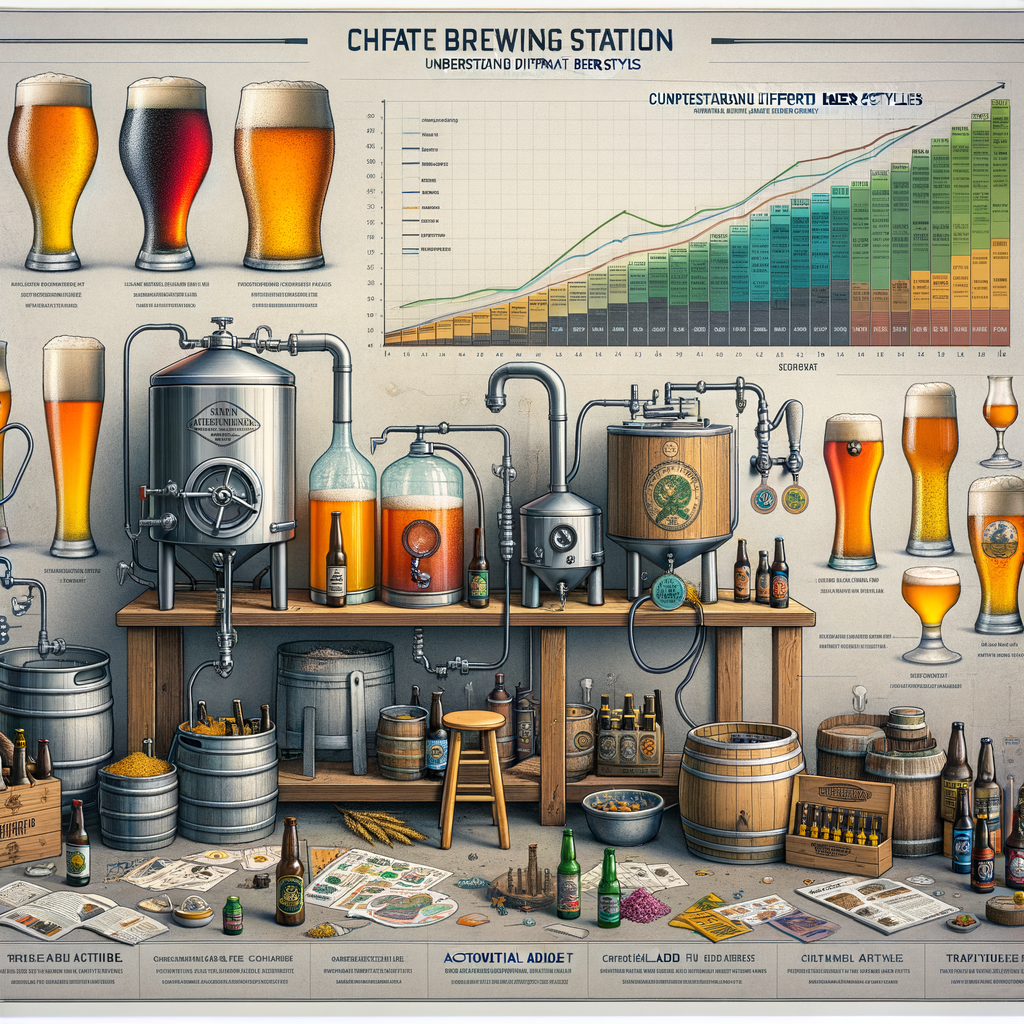 Professional home brewing setup demonstrating craft beer brewing techniques, tasting tips, understanding beer styles guide, and a graph showing the rise of craft beer trends for craft beer appreciation.