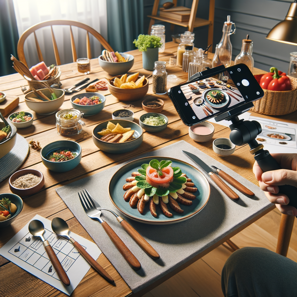 Home food photography setup demonstrating basics of food photography, food styling tips, optimal lighting conditions, and smartphone food photography tips for beginners.